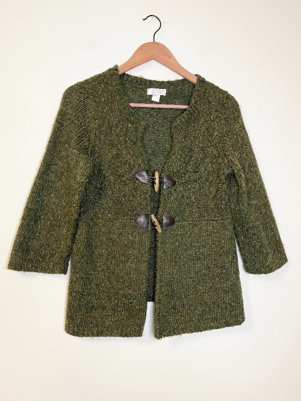 Christopher & Banks Olive Green Toggle Cardigan Sweater Textured Knit S